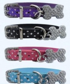 Dot Print Leather Collar With Rhinestones