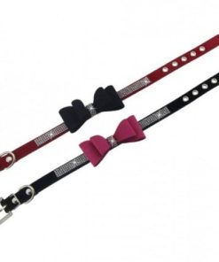 Adjustable Leather Bowknot with Rhinestone Pet Collar
