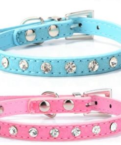 Leather Crystal Rhinestone Pet Collar
